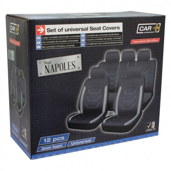 NÁPOLES 12 PCS CAPAS DE ASSENTO PRETO CINZA CINZA