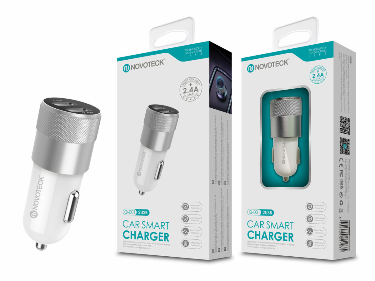 Carregador Automóvel Isqueiro Branco com Duas Portas USB 2.4A Q-001 - Image 1