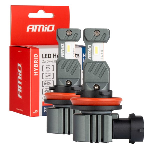 Lâmpadas LED H8 H9 H11 H16 AMIO HYBRID 12V 60W CANBUS
