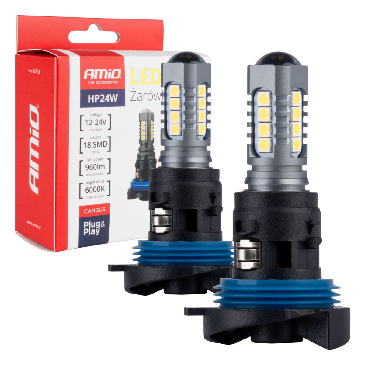 Lâmpadas LED AMIO HP24W 18SMD CANBUS 12/24V - Image 1
